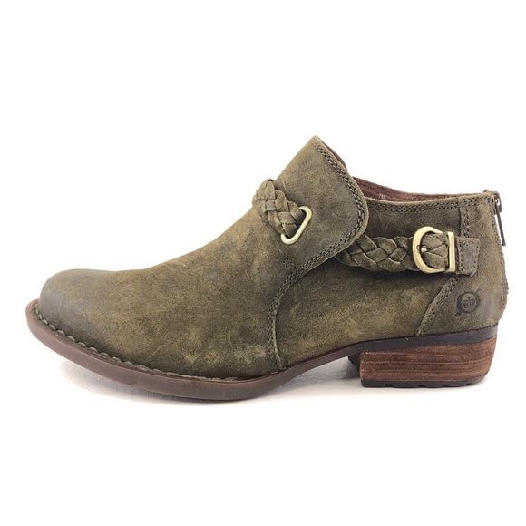 Born Sylvia Green Leather Ankle Booties 7 M - Picture 1 of 12